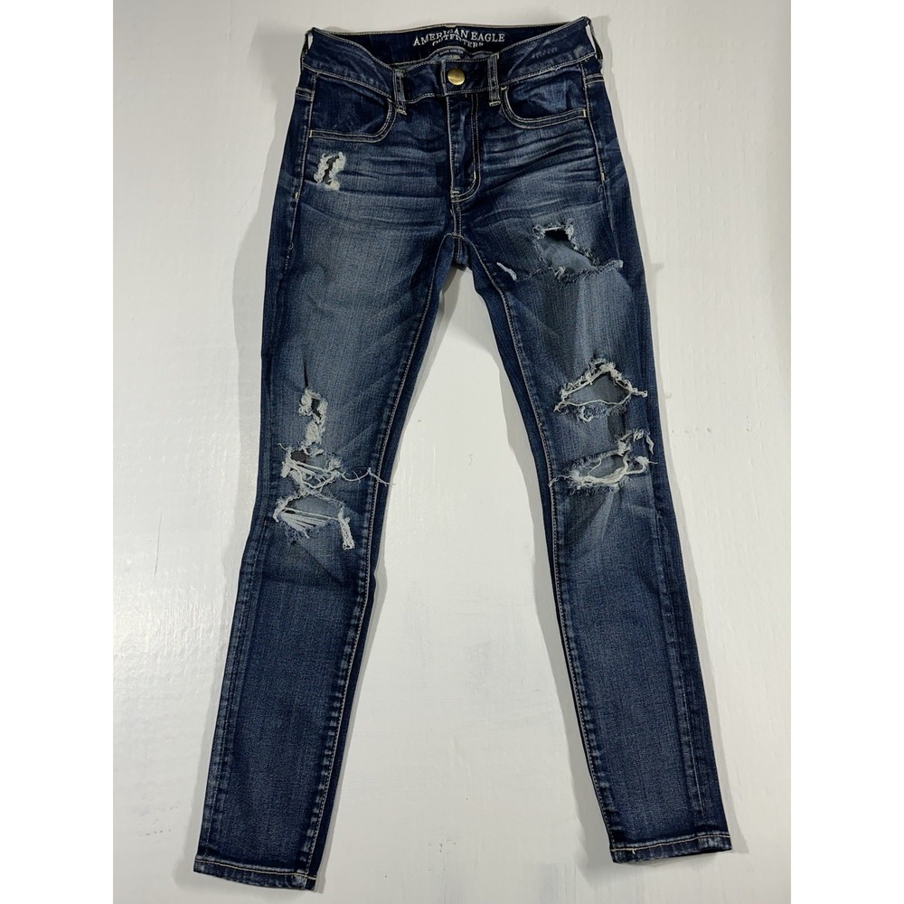 American Eagle Outfitters women's distressed jegging jeans Blue Stretch Size 2